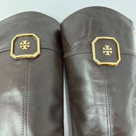 Tory Burch Boots Women's 8M Brown Leather Tall Equestrian Riding Boots Back Zip - Picture 6 of 16